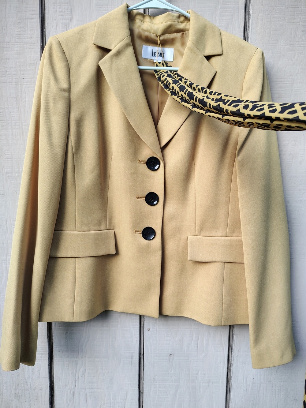 Le Suit Mustard Gold Blazer Size 6 Jacket Matching Scarf Career Classic Timeless